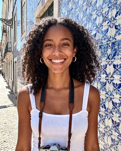 Amara, AI-generated portrait of a fictional character